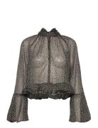 Floral-Print Blouse With Ruffles Tops Blouses Long-sleeved Black Mango