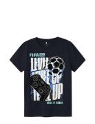 Nkmadian Fifae Ss Top Box Vde Tops T-shirts Short-sleeved Navy Name It