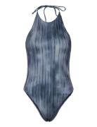 Tie Printed Halter Neck Swimsuit Uimapuku Uima-asut Blue Weekday