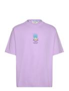 Loose Fit Front Chest Artwork T-Shirt Tops T-shirts Short-sleeved Purp...