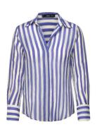 Striped Lyocell Shirt Tops Shirts Long-sleeved Blue Mango