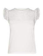 Openwork Neckline Cotton Top Tops T-shirts & Tops Short-sleeved White ...