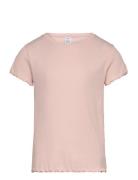 Top Ss Rib With Frill Edges Ba Tops T-shirts Short-sleeved Pink Lindex