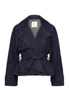 Short Denim Trench Coat With Belt Farkkutakki Denimtakki Navy Mango