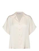 Short-Sleeved Satin Shirt Tops Shirts Short-sleeved Cream Mango