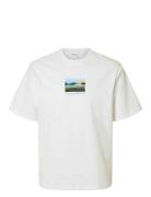 Slhrelaxdarius Print Ss O-Neck Tee Tops T-shirts Short-sleeved White S...