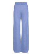 Wide-Leg Pointelle Knitted Pants Bottoms Trousers Wide Leg Blue Lexing...