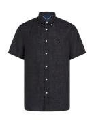 Pigment Dyed Linen Rf Shirt S/S Tops Shirts Short-sleeved Black Tommy ...