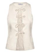 Linen-Blend Top With Bow Tops Blouses Sleeveless White Mango