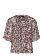 Elyse Hallie Crinkle Ss Top Tops Blouses Short-sleeved Brown French Co...