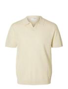 Slhlino Ss Knit Crochet Open Polo Tops Polos Short-sleeved Cream Selec...