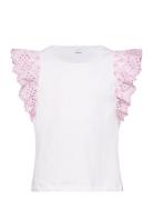 Top Jersey With Schiffly Sleev Tops T-shirts Short-sleeved White Linde...