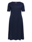 Rib-Knit Stretch Cotton Midi Dress Polvipituinen Mekko Navy Lauren Wom...
