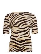 Zebra-Print Stretch Cotton Boatneck Tee Tops T-shirts & Tops Short-sle...