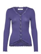 Rwbabette Silk Ls V-Neck Lace Cardi Tops Knitwear Cardigans Blue Rosem...