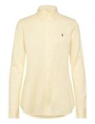 Slim Fit Knit Cotton Oxford Shirt Tops Shirts Long-sleeved Yellow Polo...