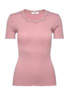 Rwbeatha Silk Ss Lace T-Shirt Tops T-shirts & Tops Short-sleeved Pink ...