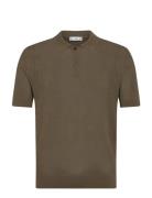 Openwork Knitted Cotton Polo Shirt Tops Polos Short-sleeved Khaki Gree...