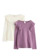 Top L S Frill Detail Pointelle Tops T-shirts Long-sleeved T-shirts Mul...