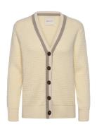 Cotton Contrast Textured Cardigan Tops Knitwear Cardigans Cream GANT