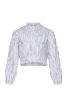 Striped Cotton Blouse Tops Blouses & Tunics Blue Mango