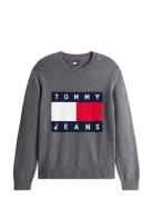 Tjm Reg Melange Flag Sweater Tops Knitwear Round Necks Grey Tommy Jean...