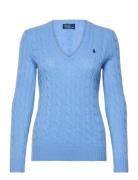 Cable-Knit Wool-Cashmere V-Neck Sweater Tops Knitwear Jumpers Blue Pol...