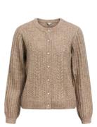 Objflora Re Ls Knit Button Cardigan Noos Tops Knitwear Cardigans Brown...