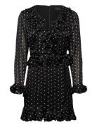 Frill Detail Spot Mini Dress Lyhyt Mekko Black Bardot