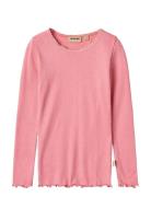 Rib T-Shirt L/S Reese Tops T-shirts Long-sleeved T-shirts Pink Wheat