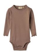 Body L/S Regitze Bodies Long-sleeved Brown Wheat