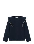 Ruffled Ribbed T-Shirt Tops T-shirts Long-sleeved T-shirts Navy Mango