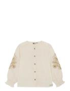 Shirt Longsleeve Embroidery Tops Shirts Long-sleeved Shirts Cream Dail...