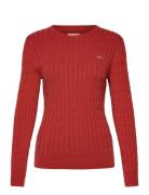 Stretch Cotton Cable C-Neck Tops Knitwear Jumpers Red GANT