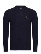 Ribbed Cable Knit Jumper Tops Knitwear Round Necks Navy Lyle & Scott