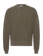 Boxy Cotton Sweater Tops Knitwear Round Necks Khaki Green Weekday