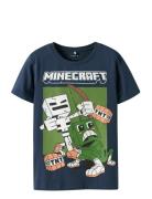 Nkmsaba Minecraft Ss Nreg Top Bfu Tops T-shirts Short-sleeved Navy Nam...