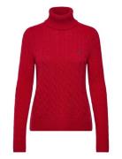 Wool-Cashmere Cable Turtleneck Sweater Tops Knitwear Turtleneck Red Po...