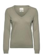 Extrafine Lambswool Blend V-Neck Tops Knitwear Jumpers Khaki Green GAN...