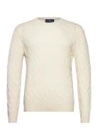 Lw Cable Crew Tops Knitwear Round Necks Cream Hackett London