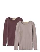 2 Rib T-Shirt L/S Reese Tops T-shirts Long-sleeved T-shirts Pink Wheat