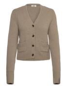 Ribbed V-Neck Cardigan Tops Knitwear Cardigans Beige Monki