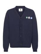 Wwotis Tripple Badge Cardigan Tops Knitwear Cardigans Navy WOOD WOOD