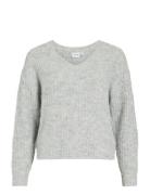 Vilampe V-Neck L/S Knit Top-Noos Tops Knitwear Jumpers Grey Vila