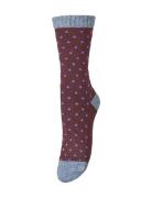 Dotted Wola Sock Lingerie Socks Regular Socks Burgundy Becksöndergaard