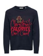 Onsx-Max Reg Text Crew Knit Tops Knitwear Round Necks Navy ONLY & SONS