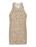 Vmbella Sl O-Neck Short Sq Dress Jrs Ga Lyhyt Mekko Beige Vero Moda