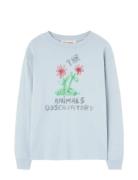Flowers Blue Dof Lonf Sleeve T-Shirt Tops T-shirts Long-sleeved T-shir...
