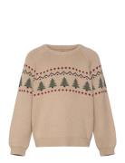 Jacquard Pullover Balou Tops Knitwear Pullovers Beige Wheat