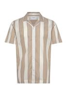 Striped Linen/Cotton Shirt S/S Tops Shirts Short-sleeved Beige Lindber...